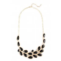 'Wilbur' Black Teardrop Stones Crescent Necklace 